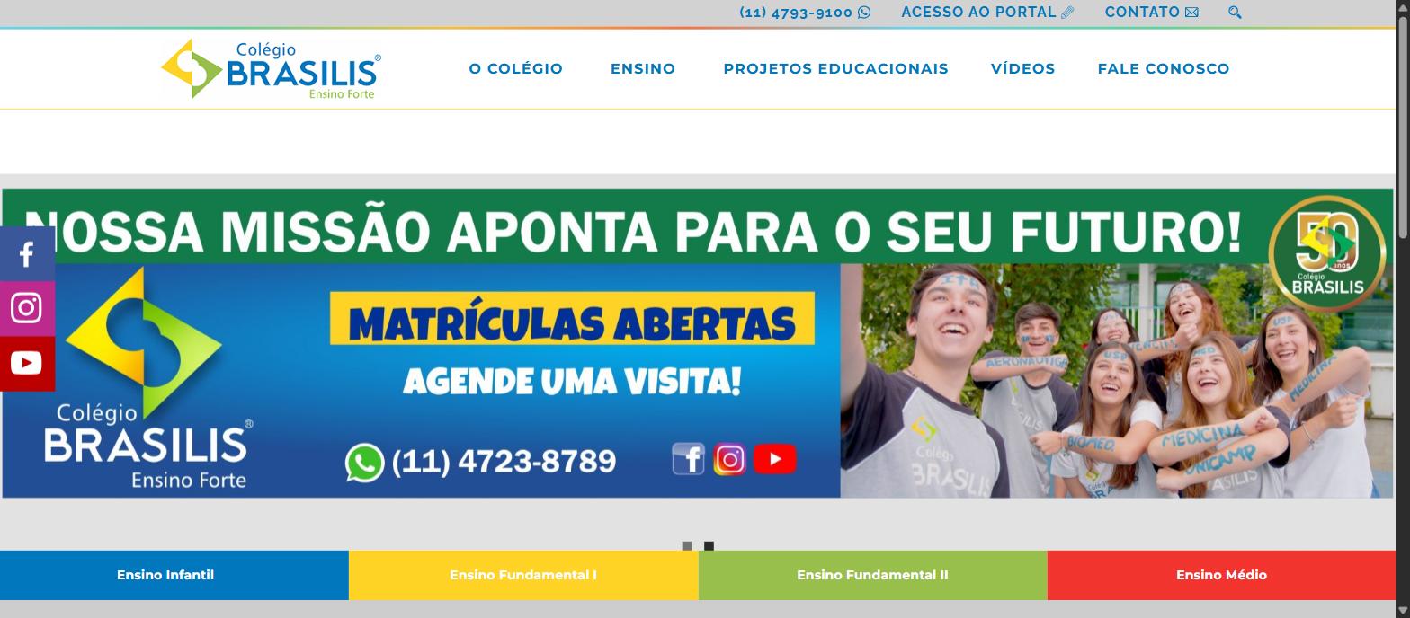 Captura da página inicial de colegiobrasilis.com.br